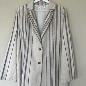 NWOT Women’s Striped Cotton-Linen Blazer in beige, Size L